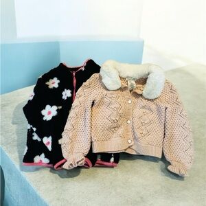Derek Heart Pink Knit Pea Coat with Black Floral Jacket